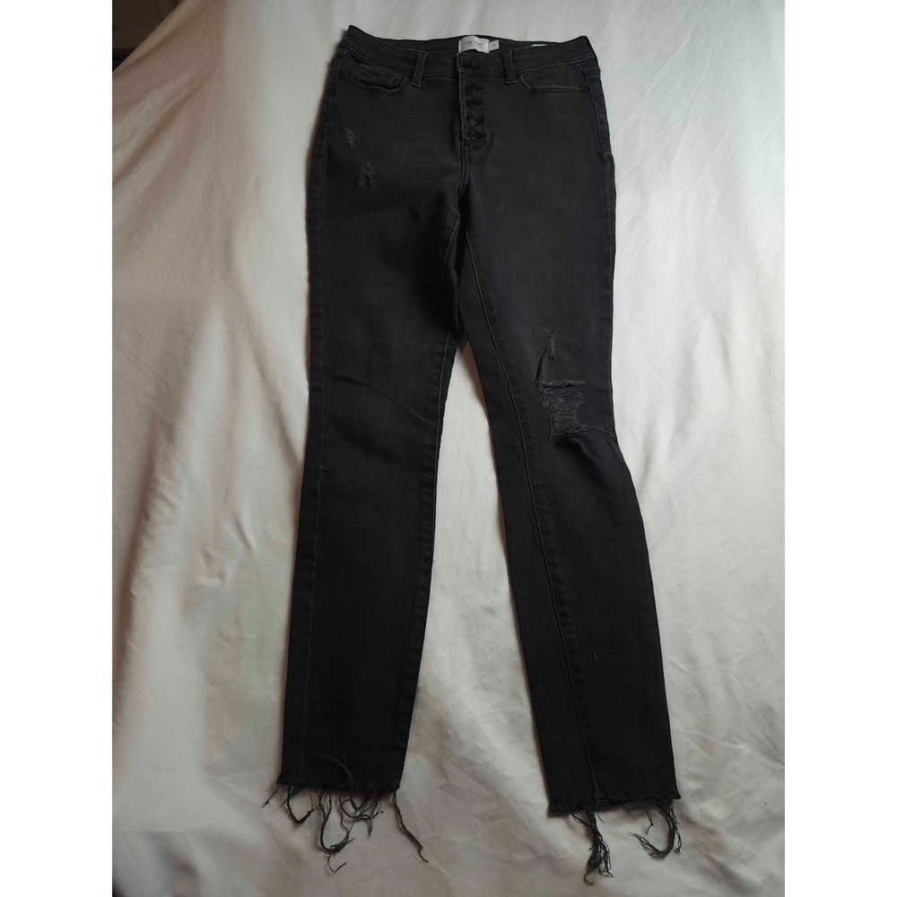 True Craft Skinny‎ Jeans Womens Size 5 Juniors Black Denim Distressed Raw Hem